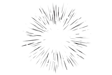 Comic speed lines effect. Manga radial explosion background. Vector anime burst. Perspective motion of rays. Superhero frame. Abstract blast scream and glow. Center of impact.