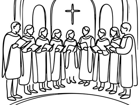 choir singing in church, black and white clip art preview