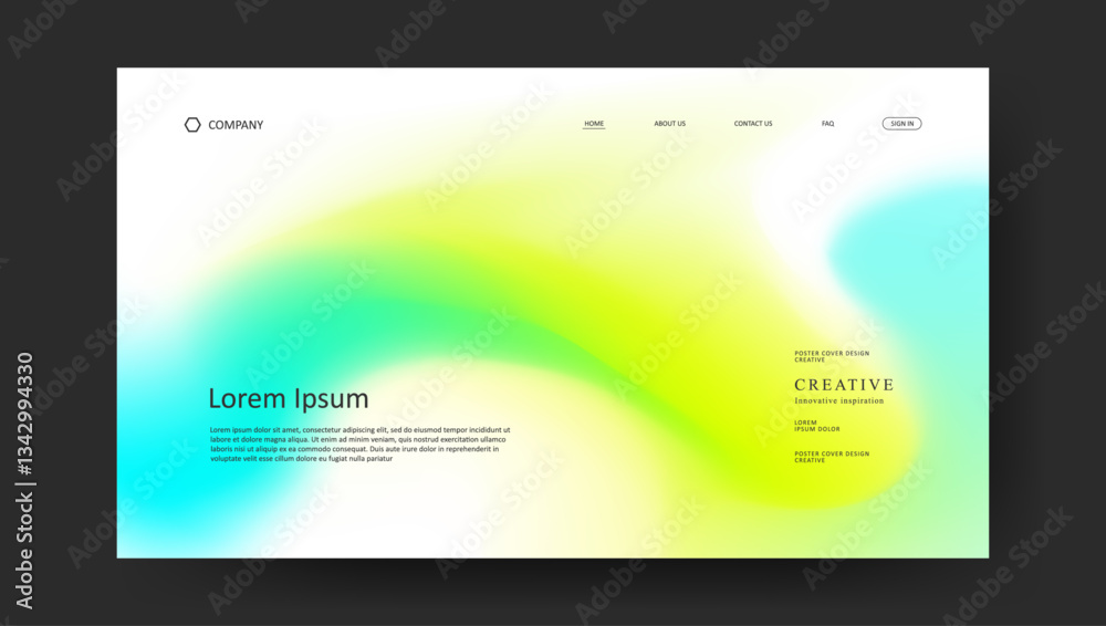 Poster abstract wave futuristic design of landing page. retro gradient mesh website design
