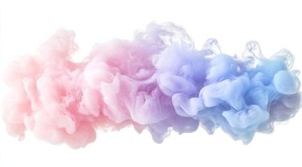 Abstract pastel pink and blue ink swirling in water.