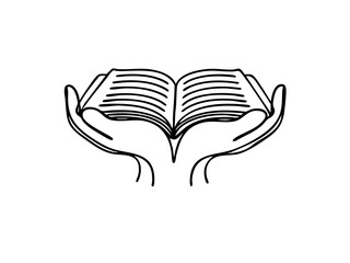 Hands holding an open book on a transparent background  