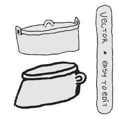 Hand-drawn cooking pot and baking dish vector illustration. Minimalist and sketch-style design with simple black and white lines. Ideal for kitchen, cooking, baking, culinary, and restaurant-related