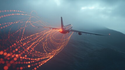 Fototapeta premium A digital twin simulation of a futuristic air traffic system, optimizing air transportation routes.