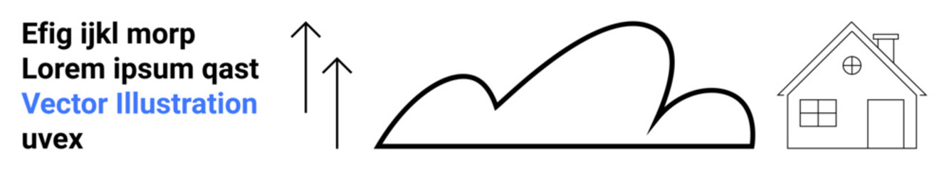Abstract cloud and arrows convey growth and elevation, paired with a basic house outline for home themes. Ideal for education, progress, housing, minimalism, simplicity, concepts, and a simple