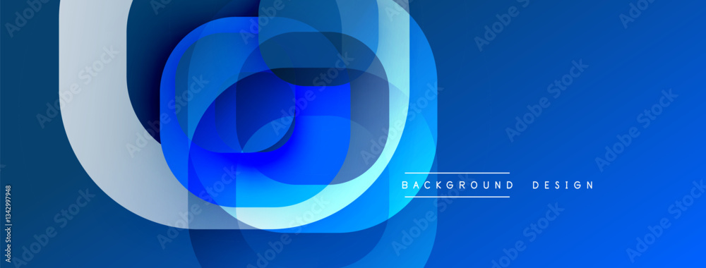 Poster Circular abstract design with overlapping translucent circles and round shapes, blending gradients and smooth curves, creating depth, contrast, and a dynamic visual effect