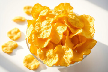 Crisp, golden potato chips in a bowl, perfectly crunchy and lightly salted for a classic snack