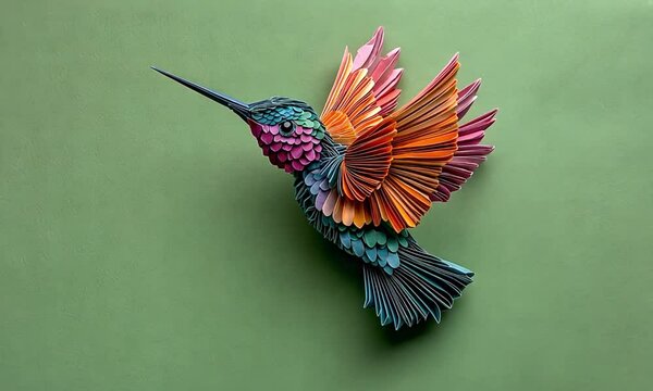 Colorful Paper Hummingbird in Flight