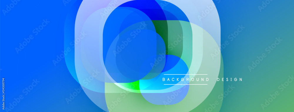 Fototapete Circular abstract design with overlapping translucent circles and round shapes, blending gradients and smooth curves, creating depth, contrast, and a dynamic visual effect