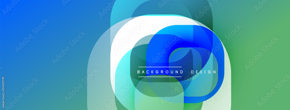 Poster Circular abstract design with overlapping translucent circles and round shapes, blending gradients and smooth curves, creating depth, contrast, and a dynamic visual effect