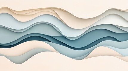 Fototapeta premium Abstract Paper Waves in Soft Blue and Beige Tones for Backgrounds