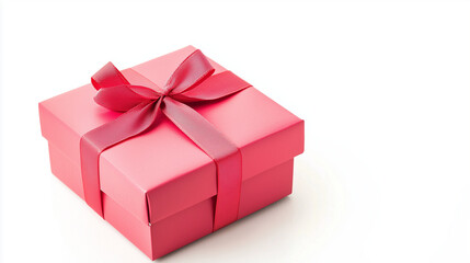 Obraz premium Enchanting Gift Box: A beautifully wrapped pink gift box, adorned with a delicate red ribbon and bow, evokes feelings of anticipation and thoughtfulness. 