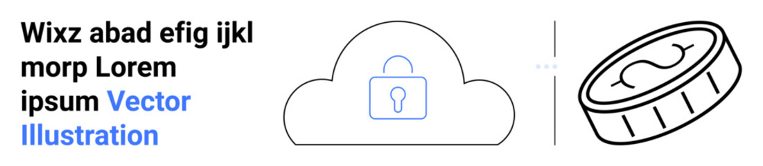 Cloud with a secure lock and a coin symbolizing digital currency and security. Ideal for fintech, data protection, cybersecurity, blockchain, cloud computing, e-commerce, simple landing page