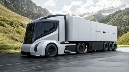 Obraz premium A futuristic truck equipped with IoV-enabled fleet tracking and smart logistics monitoring.