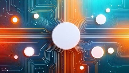 Futuristic technology background with white circle circuit wires on motherboard