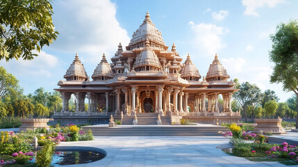 Obraz premium Shri Ram Mandir Temple in Ayodhya, birthplace of Lord Ram