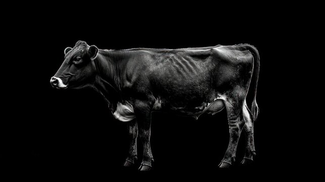 Black and white cow profile studio shot