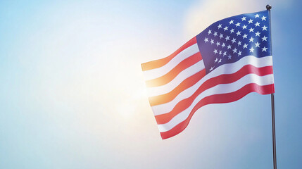 Obraz premium Star-Spangled Banner: The United States flag waves proudly in the wind against a bright sky, symbolizing freedom, unity, and national pride. 