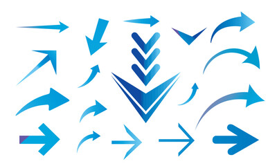 Glossy Refresh Arrows and Blue arrows clean fresh air flow collection. Flat style curved arrow icon vector isolated. different kinds of arrow symbol indicator. for your apps, websites and UI or UX des