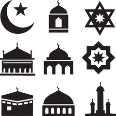 Ramadan Islamic Symbols Set Silhouette Vector