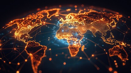 A hyper-connected global shipping network with automated container terminals and real-time cargo tracking.