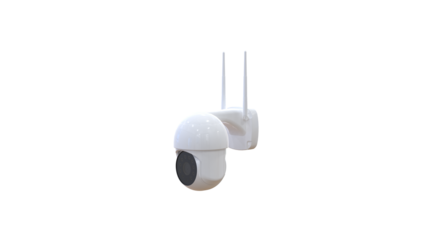 Modern security wifi CCTV camera with infrared night vision, isolated on a white transparent, symbolizing surveillance and safety