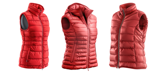 Women's Long Sleeve Down Vest Mockup, Front Half Side View Transparent Background