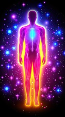 Human anatomy, glowing energy field, spiritual illustration, for spiritual exploration and understanding