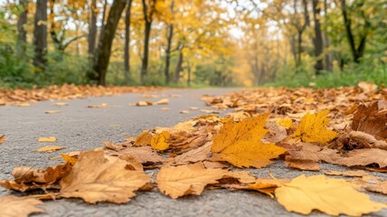 Autumn Leaves on a Path in a Park