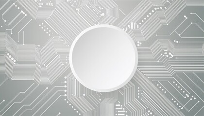 Futuristic technology background with white circle circuit wires on motherboard