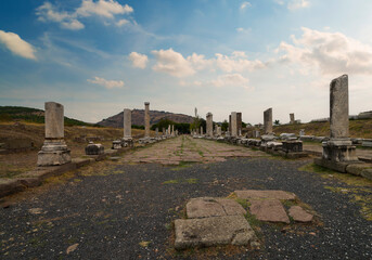 Entrance road to Bergama Asklepion Archaeological site ( Asklepieion ) Temple of healing consecrated in the name of Asclepius, the god of medicine in ancient Greece. Izmir province, Turkey country 
