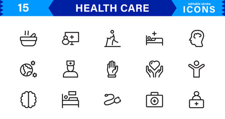Modern Health Care Icon Pack. Clean and Minimal Medical Vector Illustrations Symbols for Design Projects
