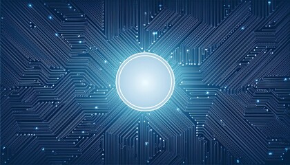Obraz premium Futuristic technology background with white circle circuit wires on motherboard