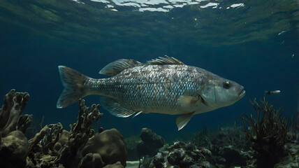 Fototapeta premium Swimming Fish Close to the Sea Floor in Underwater Environment