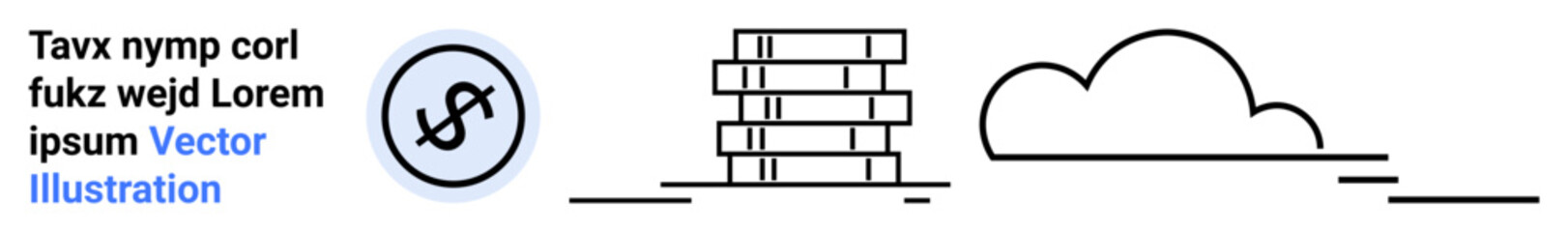 Circular dollar sign, stack of coins, and cloud shape in minimal style. Ideal for finance, technology, data storage, cloud computing, investments, digital solutions simple landing page