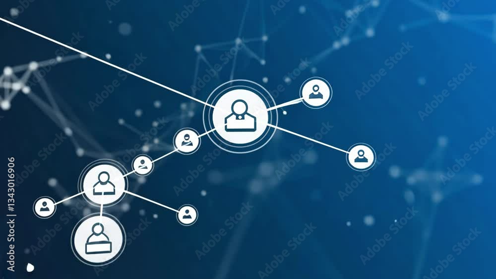 Wall mural person icon within network of connected dots on a blue digital technology background design concept