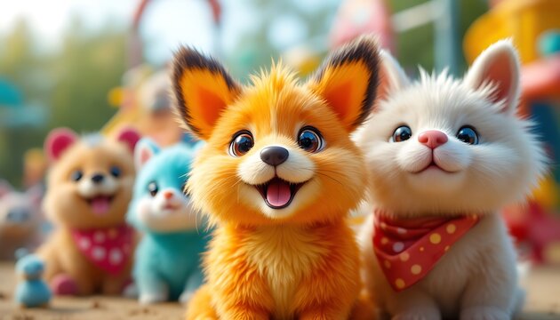 Adorable 3d Puppy and Fox Friends Playground Image