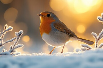 Robin bird winter sunrise snow nature greeting card