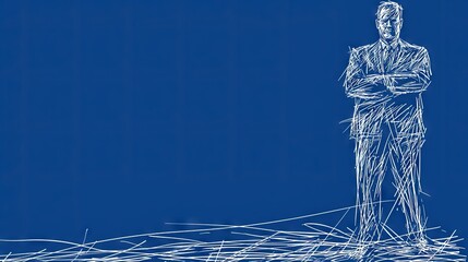 Obraz premium Businessman sketch on blue background