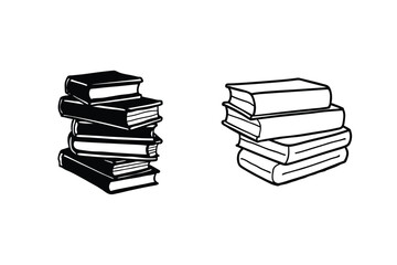 Simple Stacked Books Illustrations Black and White Designs
