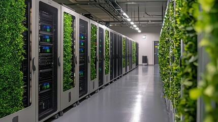 Modern server room with vertical green walls