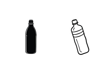 Bottle Icons Glass, Plastic, Beverage, Container, Recycling, Liquid, Silhouette, Outline, Design, Sy