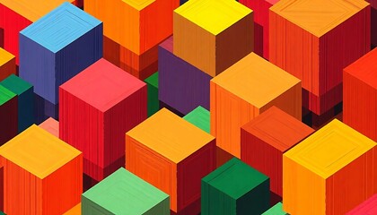 Obraz premium A vibrant explosion of colorful isometric cubes, a dynamic symphony of saturated hues and textured surfaces.