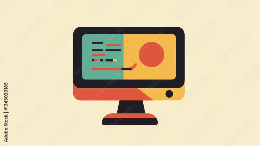 Poster a simple yet futuristic it solutions logo featuring a stylized monitor and abstract code patterns.