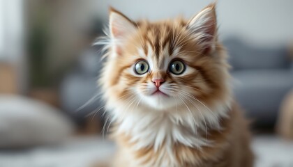 Adorable Fluffy Kitten with Big Green Eyes