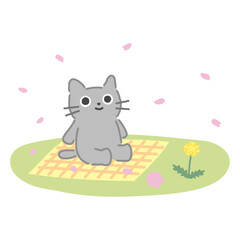 花見で春を楽しむねこイラスト