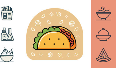 Set of Taco Illustration vector design, Taco Logo and icon design, Taco vector design, Taco Icon Set