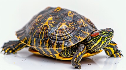 Obraz premium Large turtle isolated on a white background, showcasing its unique features and texture