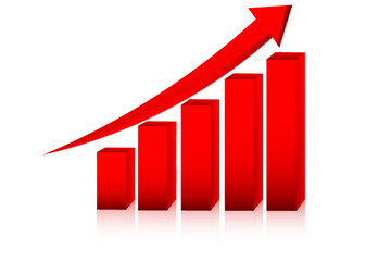 Bar charts growing columns on Red background