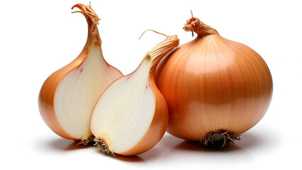 spanish onions, yellow onion on white bacground. vegetables, herbs.