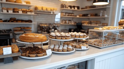 A boutique bakery with floral accent tiles behind the counter, adding charm and elegance.